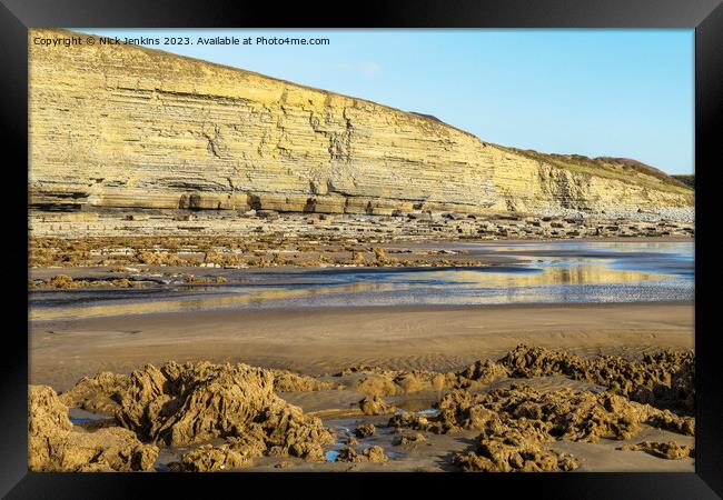 Rocks Sand and Cliffs Dunraven Bay  Framed Print by Nick Jenkins