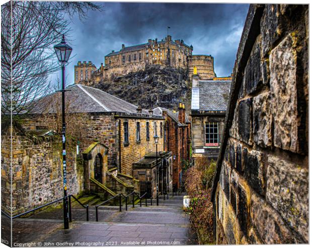 Edinburgh Castle from The Vennel. Canvas Print by John Godfrey Photography
