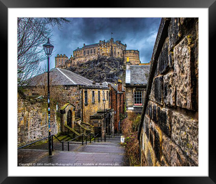 Edinburgh Castle from The Vennel. Framed Mounted Print by John Godfrey Photography