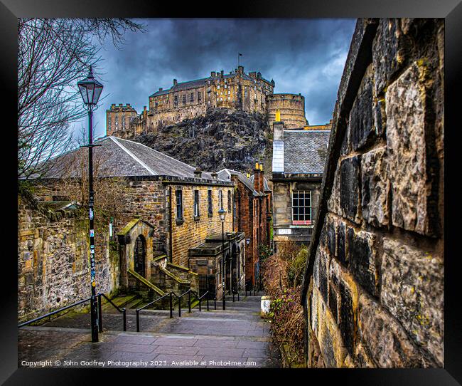 Edinburgh Castle from The Vennel. Framed Print by John Godfrey Photography