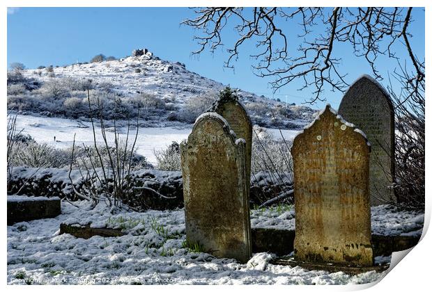 Snow covered gravestones Print by Mark Bowman