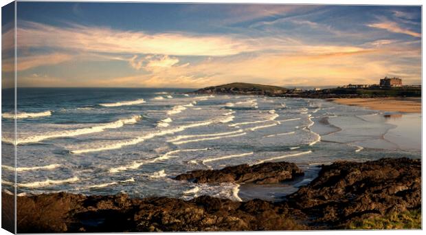 Fistral beach sunset Newquay Canvas Print by kathy white