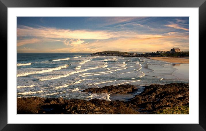 Fistral beach sunset Newquay Framed Mounted Print by kathy white