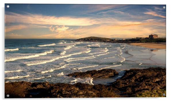 Fistral beach sunset Newquay Acrylic by kathy white