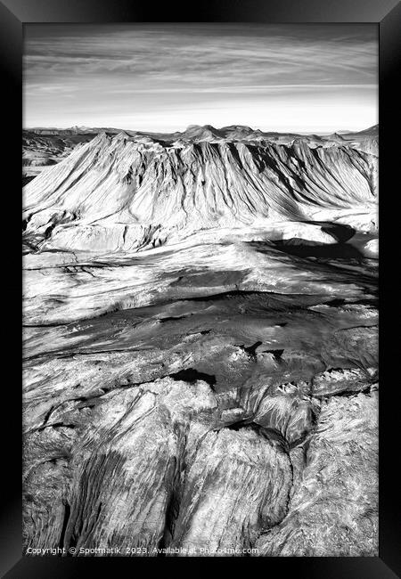 Aerial view of Icelandic volcanic Landmannalaugar Framed Print by Spotmatik 