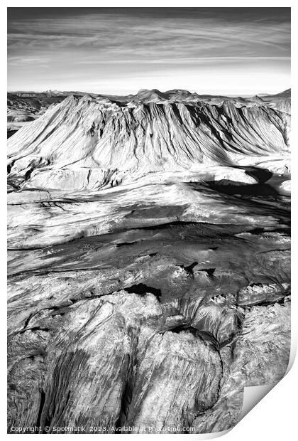 Aerial view of Icelandic volcanic Landmannalaugar Print by Spotmatik 