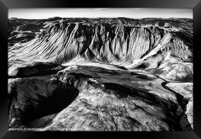 Aerial Landmannalaugar National Park Iceland volcanic mountains  Framed Print by Spotmatik 