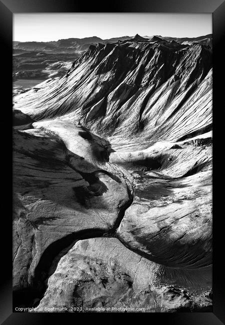 Aerial view Icelandic volcanic Wilderness hiking destination Framed Print by Spotmatik 