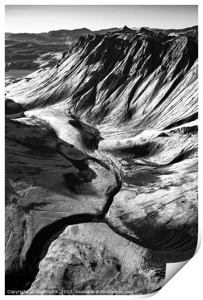 Aerial view Icelandic volcanic Wilderness hiking destination Print by Spotmatik 