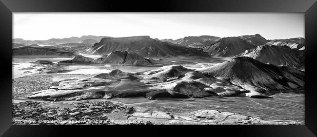 Aerial Panoramic of Icelandic volcanic region glacial meltwater  Framed Print by Spotmatik 