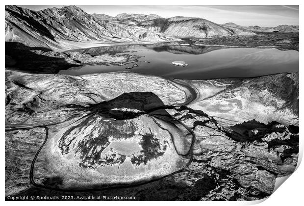 Aerial Icelandic view of Landmannalaugar dormant volcano Print by Spotmatik 