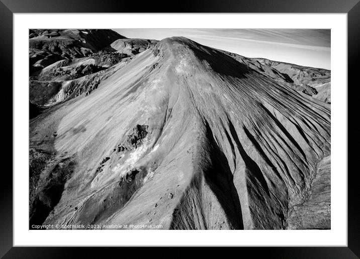 Aerial Icelandic view of Landmannalaugar solidified lava steam  Framed Mounted Print by Spotmatik 