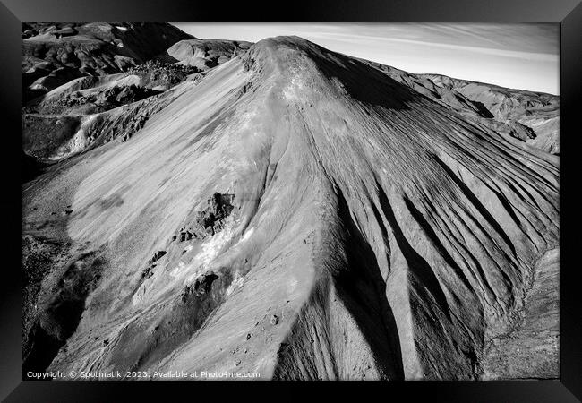 Aerial Icelandic view of Landmannalaugar solidified lava steam  Framed Print by Spotmatik 
