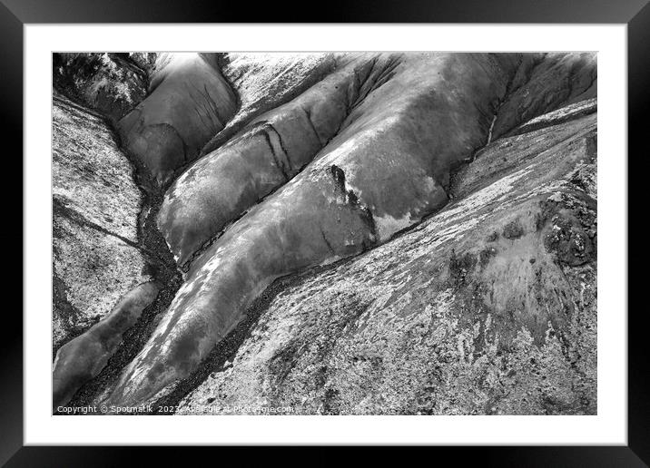 Aerial of rock formations in glacial Landmannalaugar  Framed Mounted Print by Spotmatik 