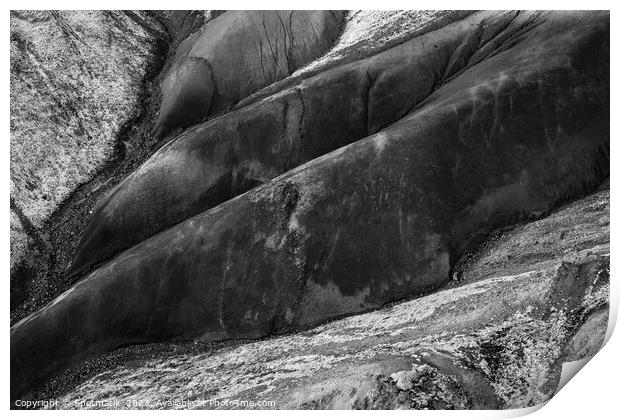 Aerial of rock formations in glacial Landmannalaugar  Print by Spotmatik 