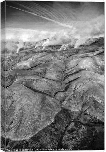 Aerial of hot springs Iceland volcanic Landmannalaugar  Canvas Print by Spotmatik 