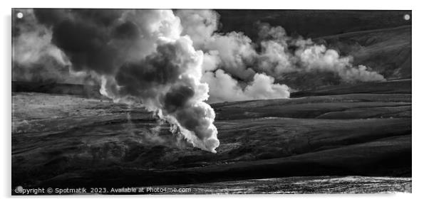 Aerial panorama hot steam gases geothermal activity  Acrylic by Spotmatik 