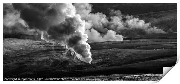 Aerial panorama hot steam gases geothermal activity  Print by Spotmatik 