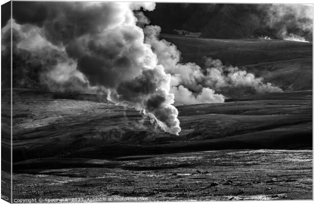 Aerial steam rising from open volcanic fissures Iceland Canvas Print by Spotmatik 