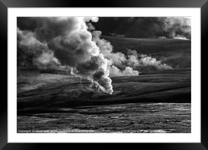 Aerial steam rising from open volcanic fissures Iceland Framed Mounted Print by Spotmatik 
