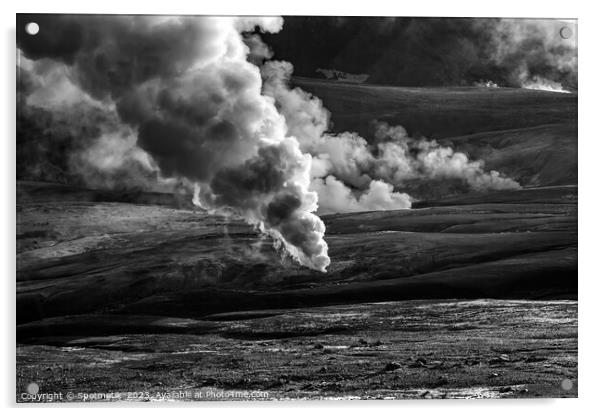Aerial steam rising from open volcanic fissures Iceland Acrylic by Spotmatik 