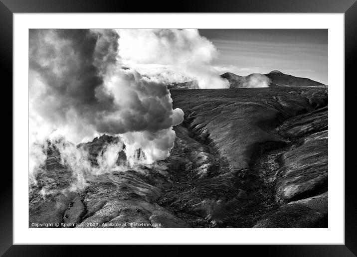 Aerial view of volcanic natural hot steam venting  Framed Mounted Print by Spotmatik 