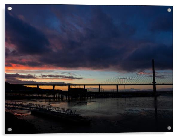 Queensferry Crossing Sunset Acrylic by Emma Dickson