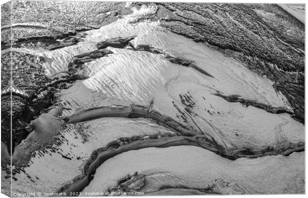Aerial Icelandic volcanic frozen glacial river meltwater Canvas Print by Spotmatik 