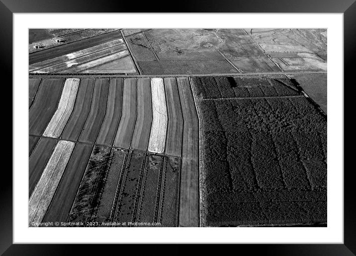 Aerial of Icelandic agricultural farming crops green countryside Framed Mounted Print by Spotmatik 