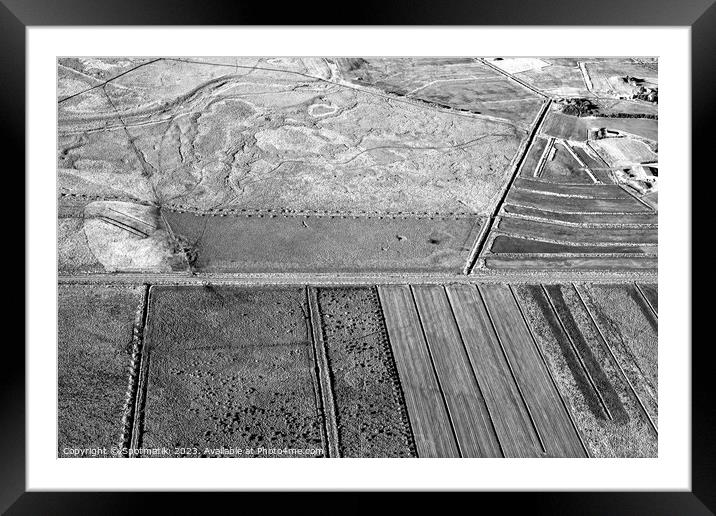 Aerial view of green farming crops Iceland Europe Framed Mounted Print by Spotmatik 