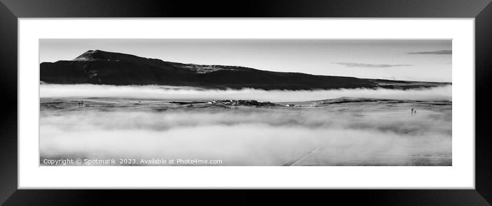 Aerial Panoramic of Icelandic early morning mist Framed Mounted Print by Spotmatik 
