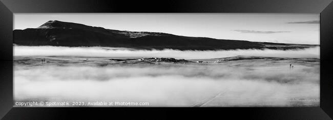 Aerial Panoramic of Icelandic early morning mist Framed Print by Spotmatik 