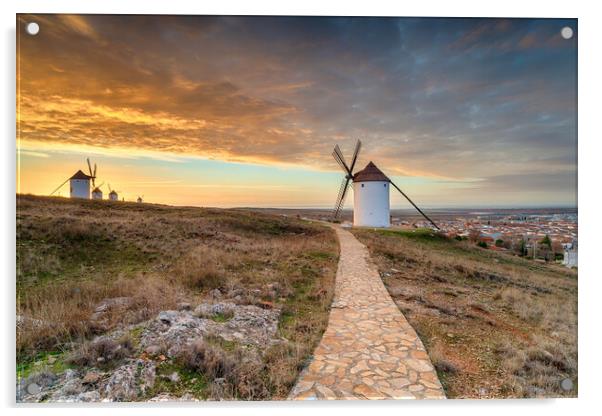 Beautiful sunrise over the Manchegos windmills Acrylic by Helen Hotson