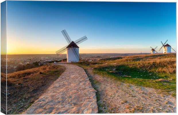 Sunset over Manchegos windmills  Canvas Print by Helen Hotson