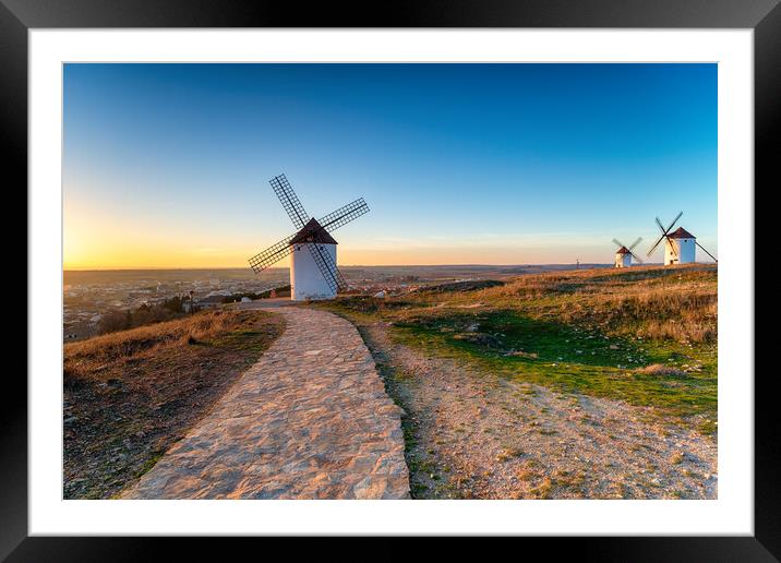 Sunset over Manchegos windmills  Framed Mounted Print by Helen Hotson