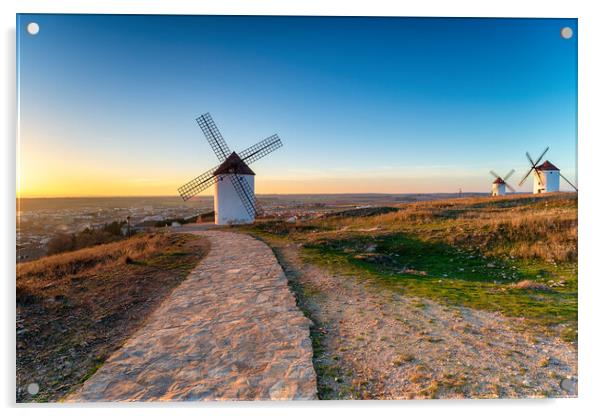 Sunset over Manchegos windmills  Acrylic by Helen Hotson