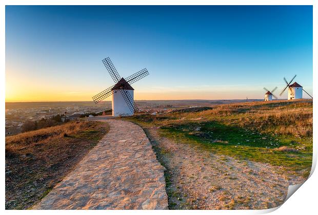 Sunset over Manchegos windmills  Print by Helen Hotson