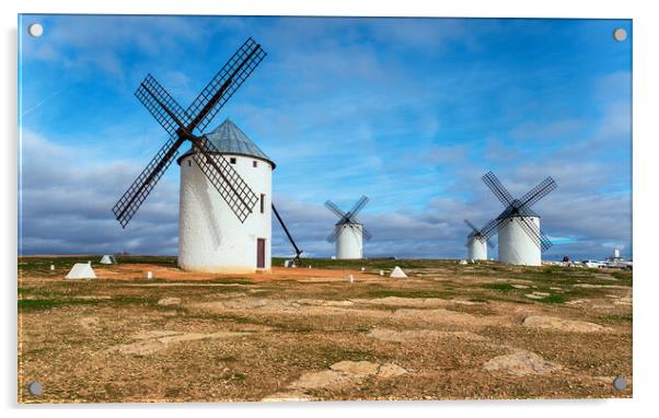 Windmills at Campo de Criptana Acrylic by Helen Hotson