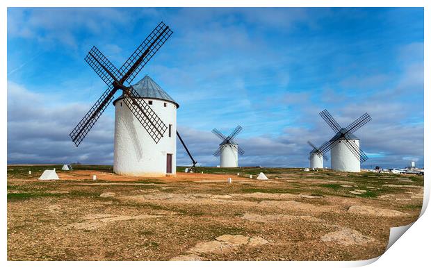 Windmills at Campo de Criptana Print by Helen Hotson