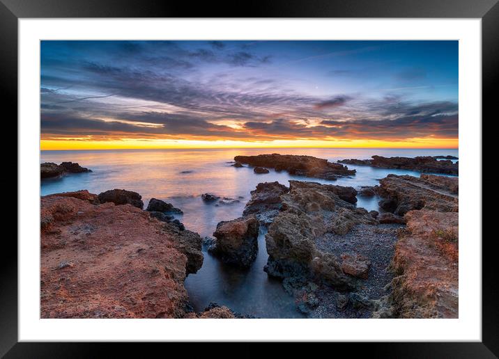Dawn over the beach at la Torre de la Sal on the Castellon coast Framed Mounted Print by Helen Hotson