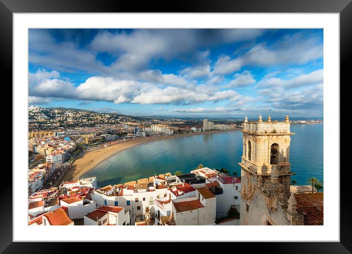 View over the city from the rooftop of Peniscola castle Framed Mounted Print by Helen Hotson