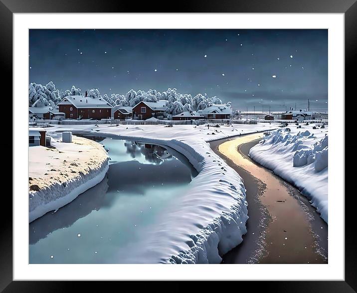 Arctic Village under a Starry Night Framed Mounted Print by Roger Mechan