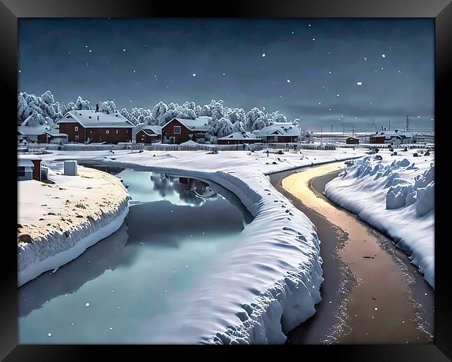 Arctic Village under a Starry Night Framed Print by Roger Mechan