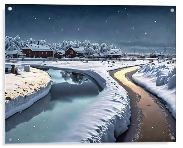 Arctic Village under a Starry Night Acrylic by Roger Mechan