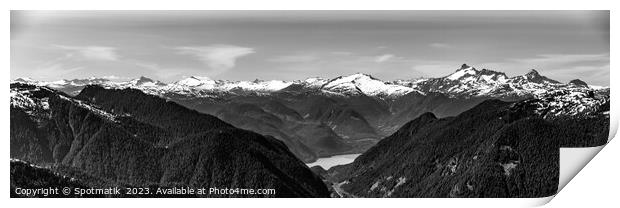 Aerial Panoramic view of Rocky mountains Vancouver Canada Print by Spotmatik 