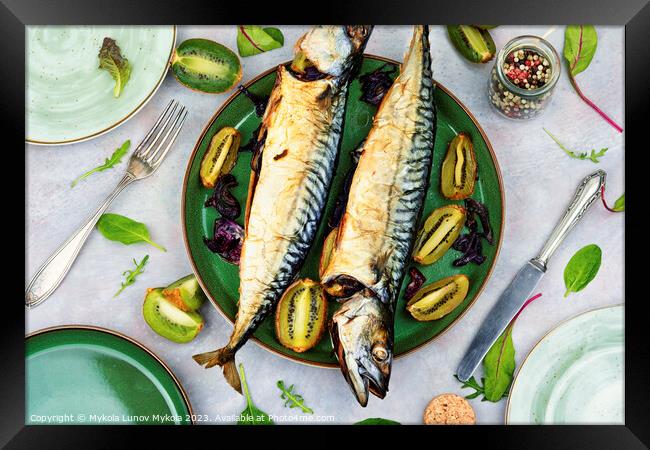 Grilled mackerelon a plate Framed Print by Mykola Lunov Mykola