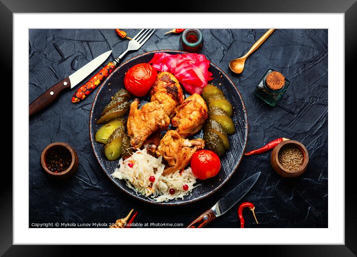 Roasted chicken meat and marinated vegetables Framed Mounted Print by Mykola Lunov Mykola
