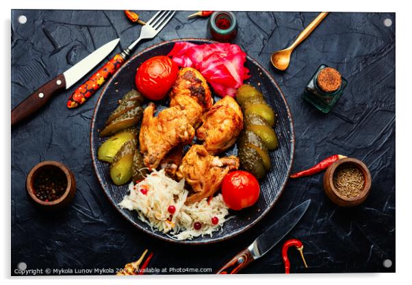 Roasted chicken meat and marinated vegetables Acrylic by Mykola Lunov Mykola
