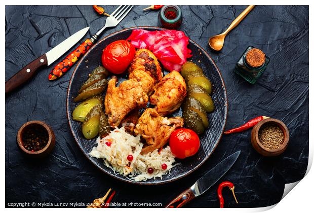 Roasted chicken meat and marinated vegetables Print by Mykola Lunov Mykola