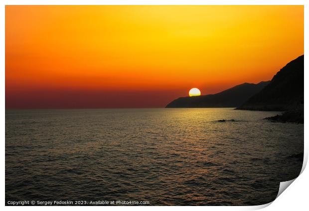 Sunset over mediterranean sea. Italy. Print by Sergey Fedoskin